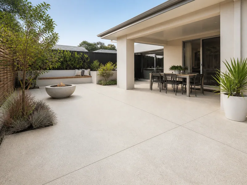 Pale liquid limestone paving in a Perth backyard alfresco