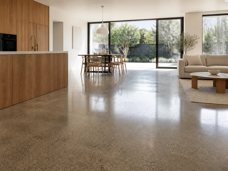 Polished concrete floor in a contemporary home